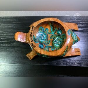 Varnished Wood Hand Painted Poured Turtle Trinket/Candy Dish 9 X 5 inches